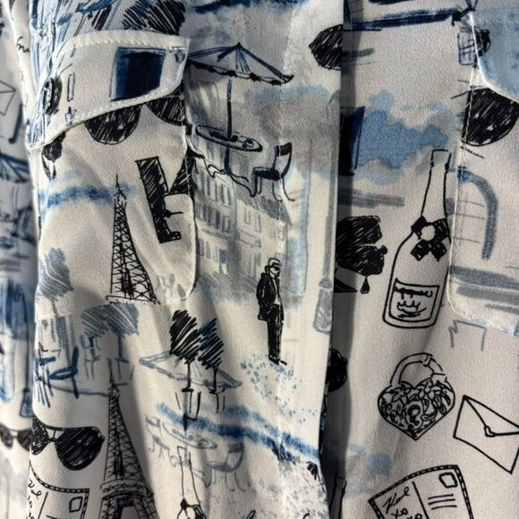 Karl Lagerfeld Paris Womens Graphic Print Long Sleeve Button-Down Shirt M 100% P - Picture 2 of 13